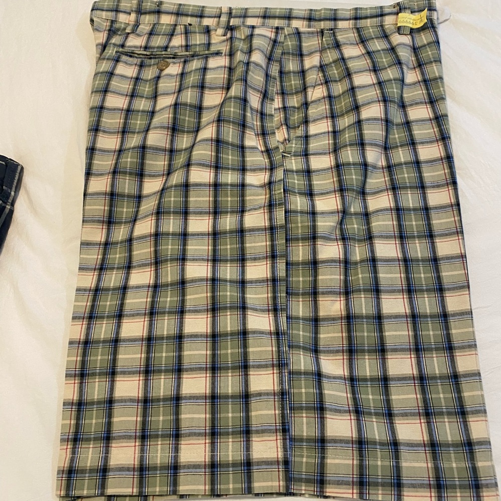 Banana Republic Plaid Flat Front Shorts - Green and Blue